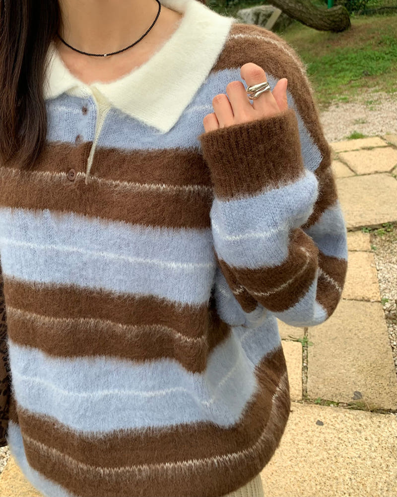 親膚拼色間條冷衫(Unisex款)