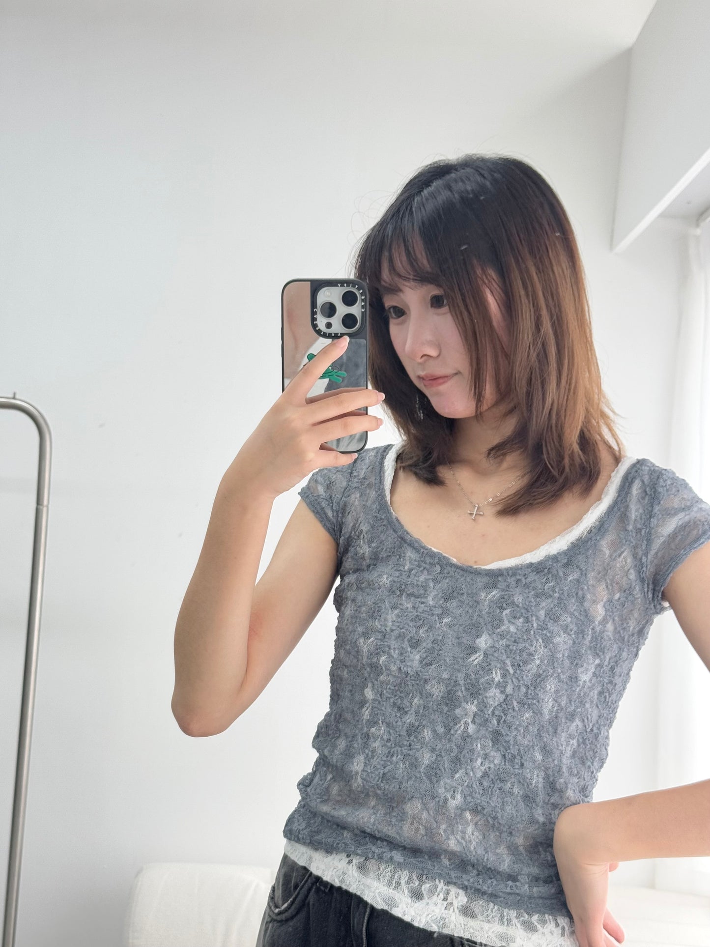 (黑色現貨)百搭透透Lace top