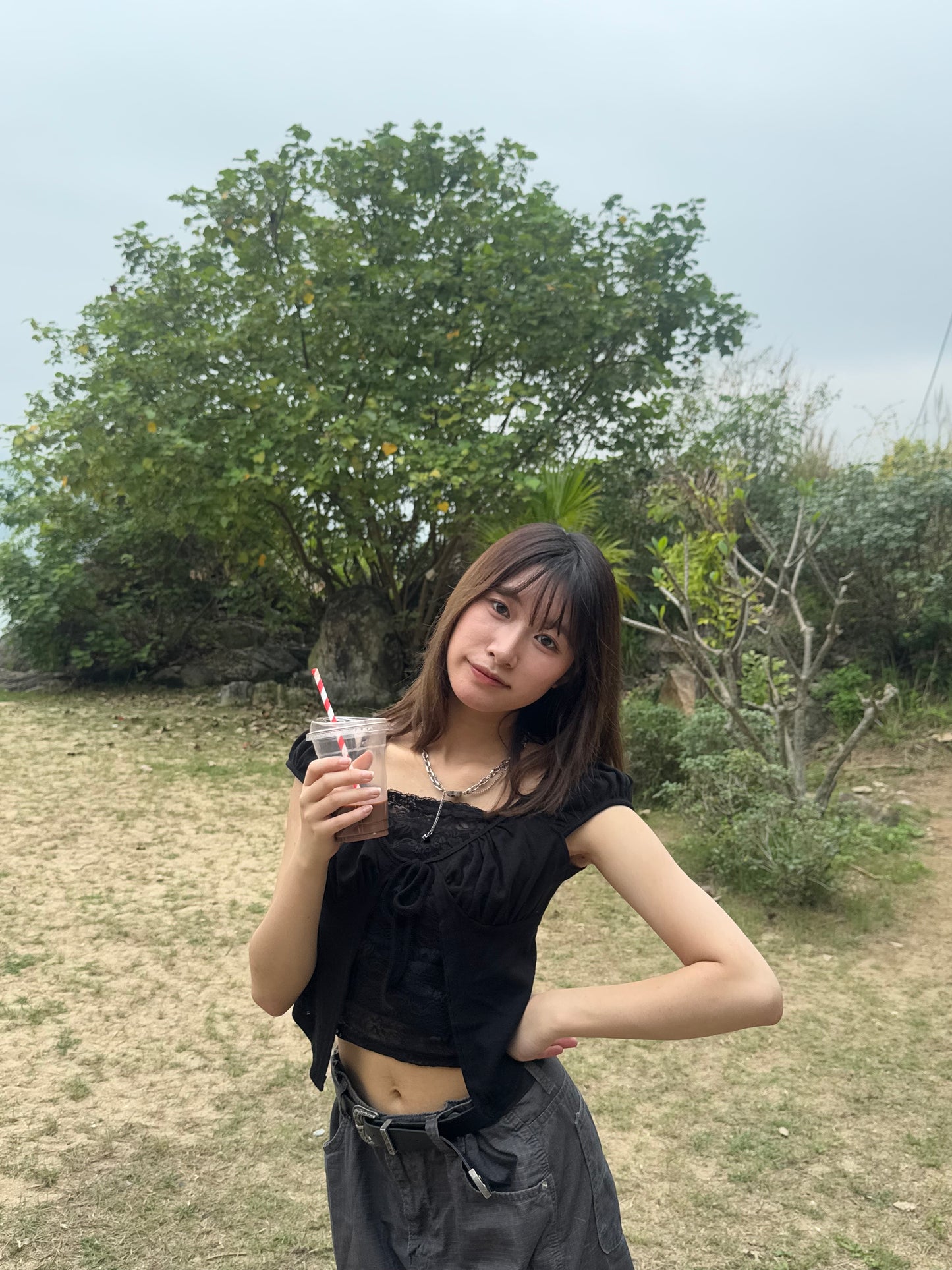 (beige現貨)假2件Lace Top