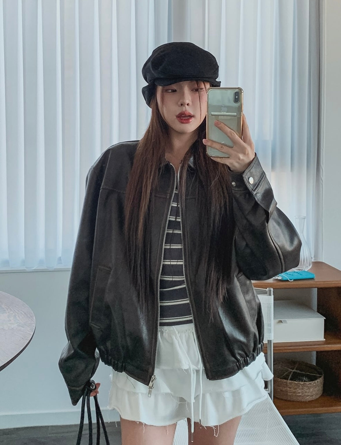 Unisex款洗水皮褸