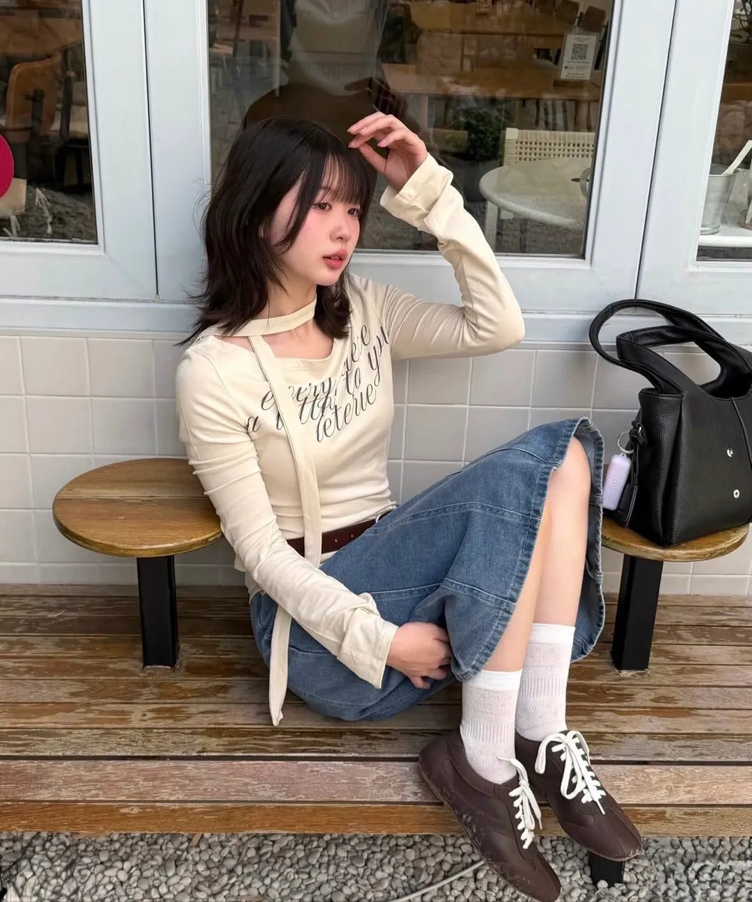 Leterie LETTERING OFF-SHOULDER TIE LONG SLEEVE_3COLOR