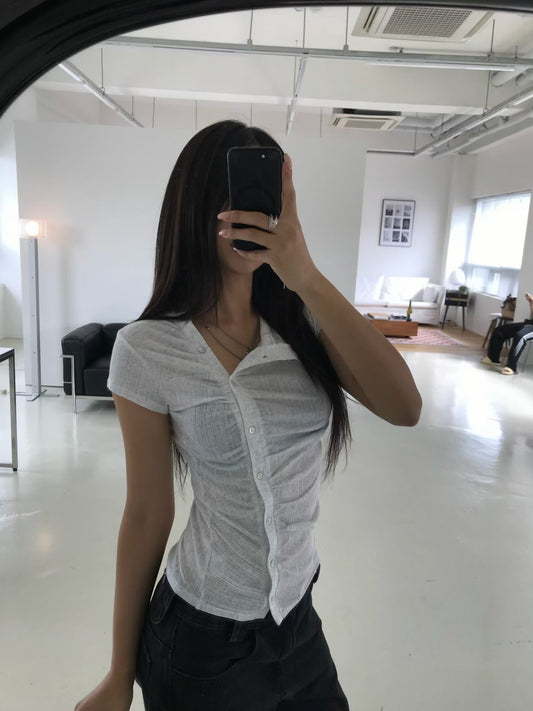 不規則鈕扣TOP(2色）