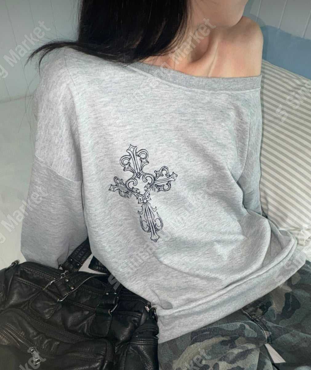 薄款斜膊十字衛衣