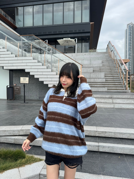 親膚拼色間條冷衫（Unisex款）