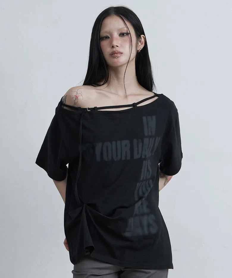 ASUR POINT BUCKLE ONE-SHOULDER TEE(4 colors)