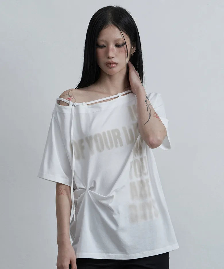 ASUR POINT BUCKLE ONE-SHOULDER TEE(4 colors)