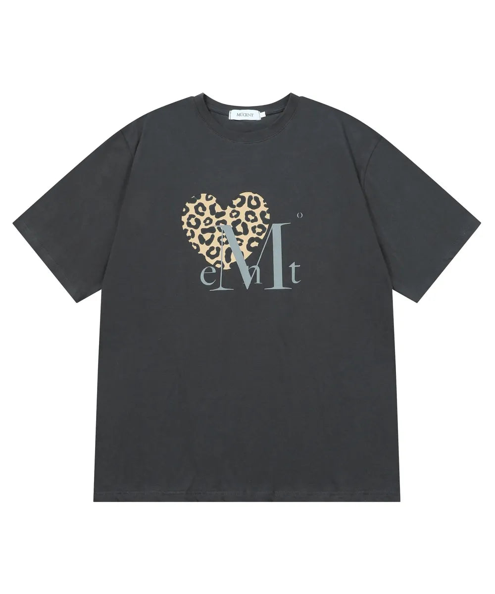 Unisex Sierra Leopard Print Heart Short Sleeve T-shirt (5 Colors)