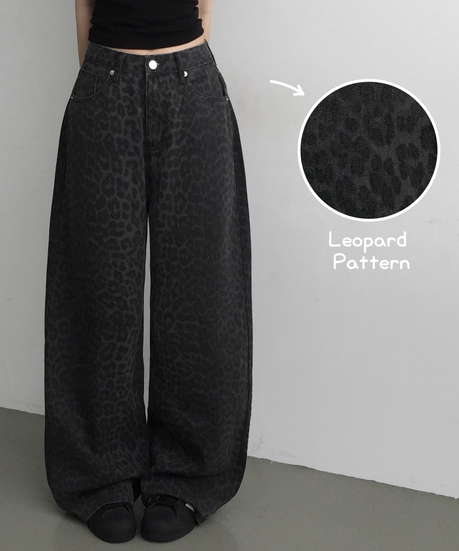[韓牌自家設計S-2XL] Calve Leopard Long Wide Pants