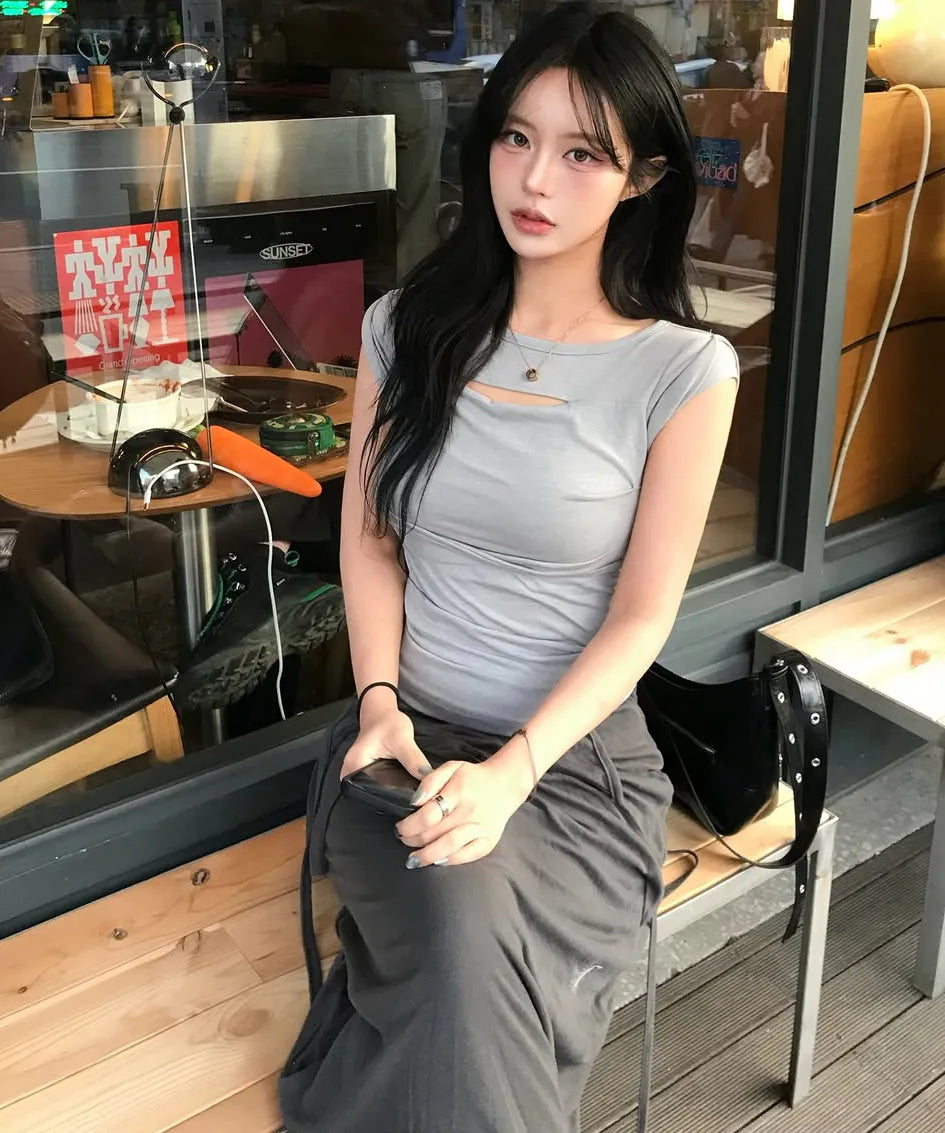 FLARE UP Asymmetrical Draped Roll-Up T-Shirt (4 colors)