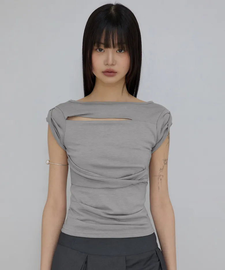 FLARE UP Asymmetrical Draped Roll-Up T-Shirt (4 colors)