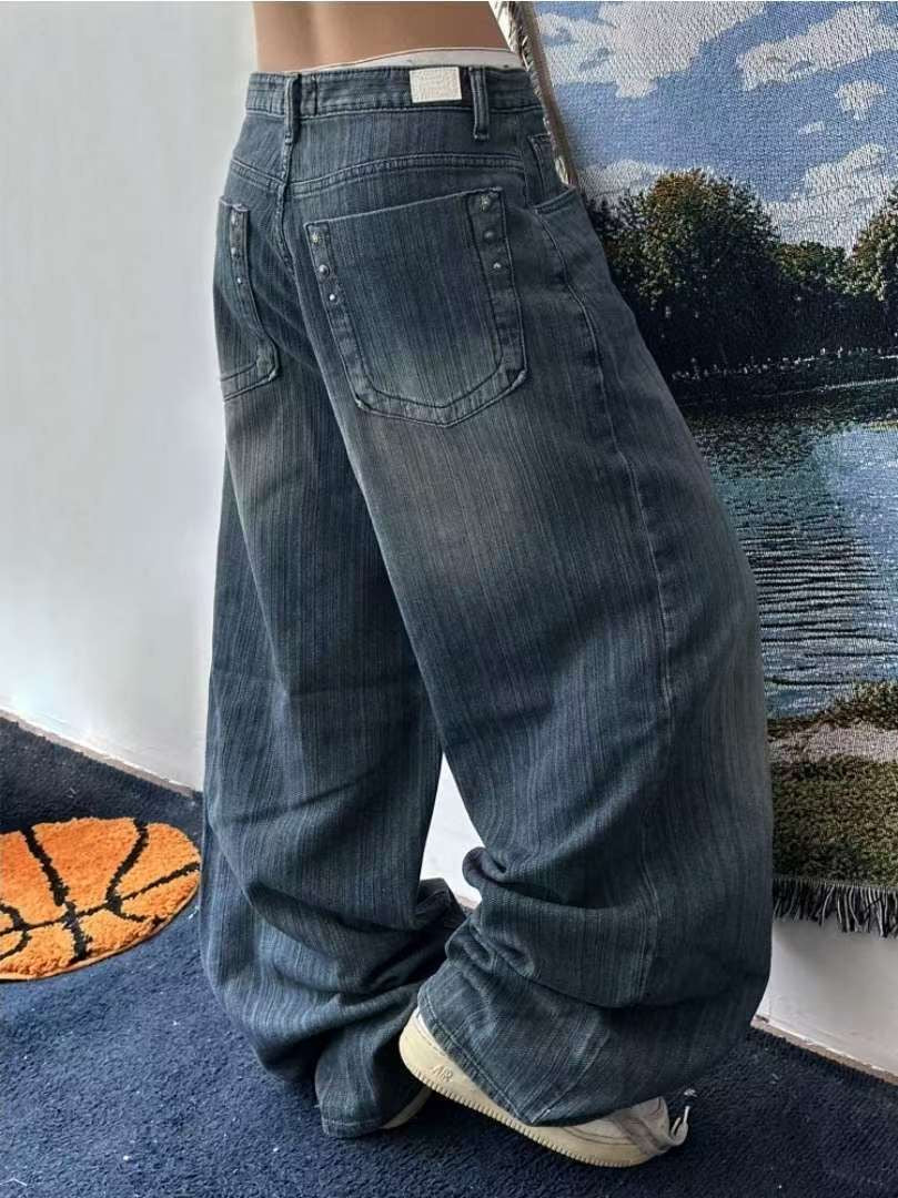 直紋洗水牛仔褲