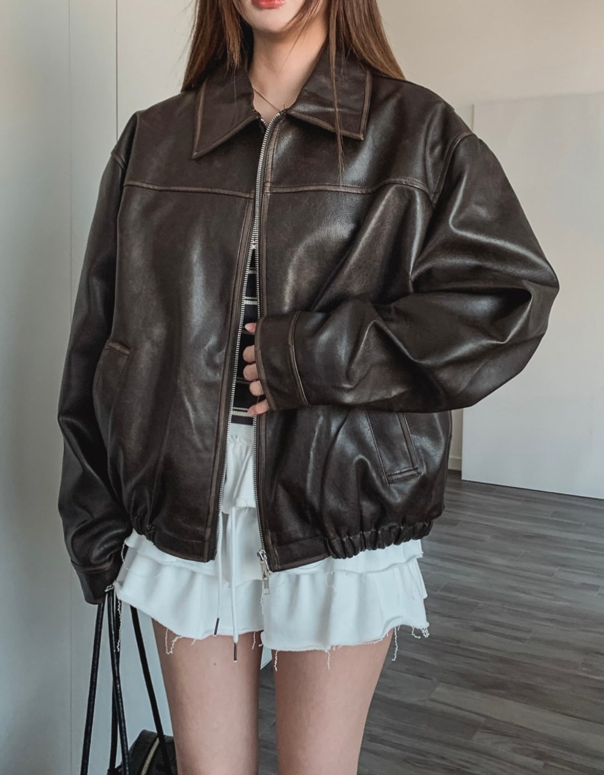 Unisex款洗水皮褸