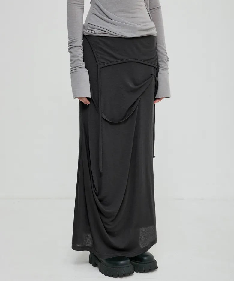 FLARE UP Asymmetrical Draped Long Skirt (3 colors)