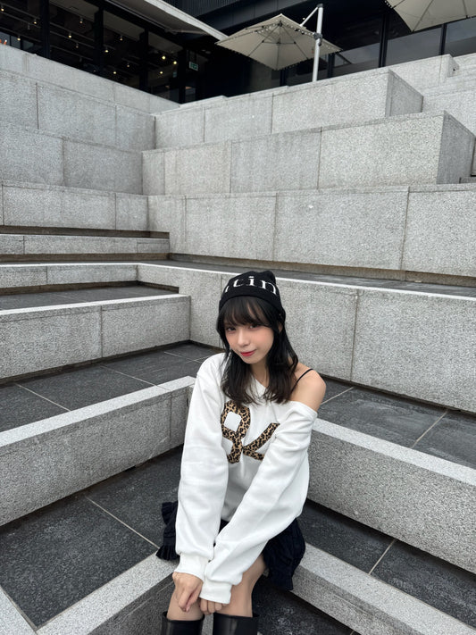 薄絨豹紋斜膊衛衣