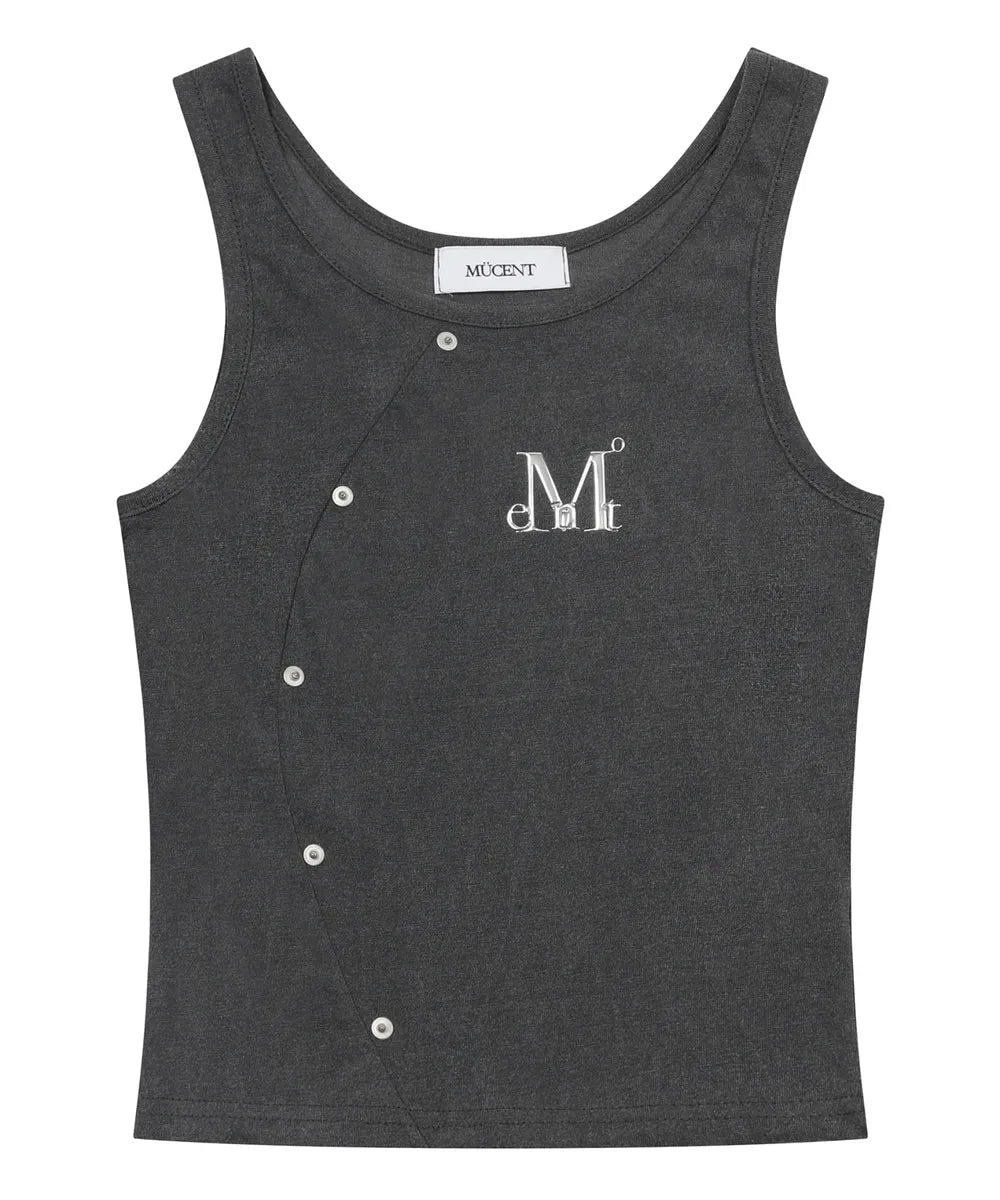 Mucent Shat rivet pigment incision metal logo sleeveless nashi (2 colors)