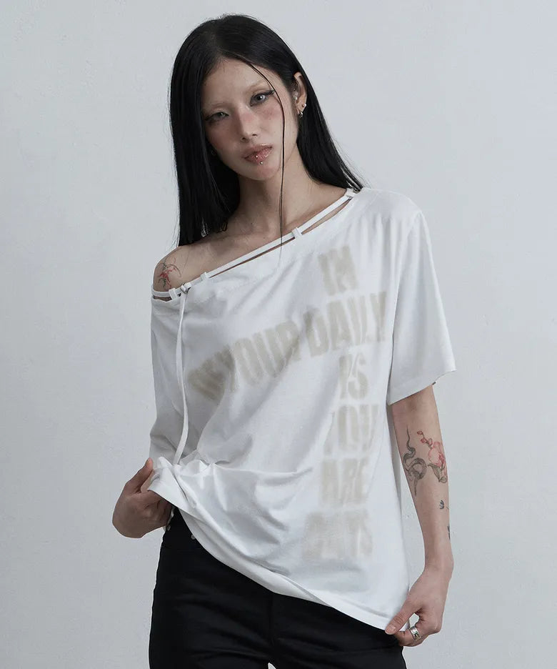 ASUR POINT BUCKLE ONE-SHOULDER TEE(4 colors)