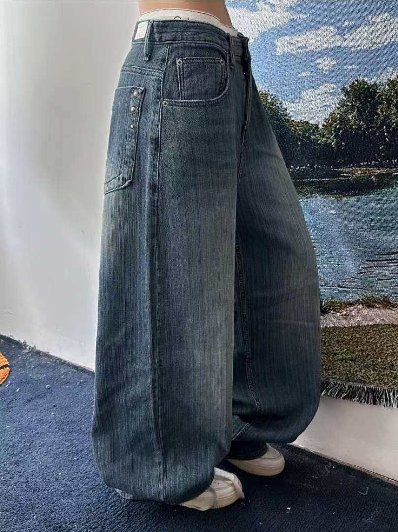 直紋洗水牛仔褲