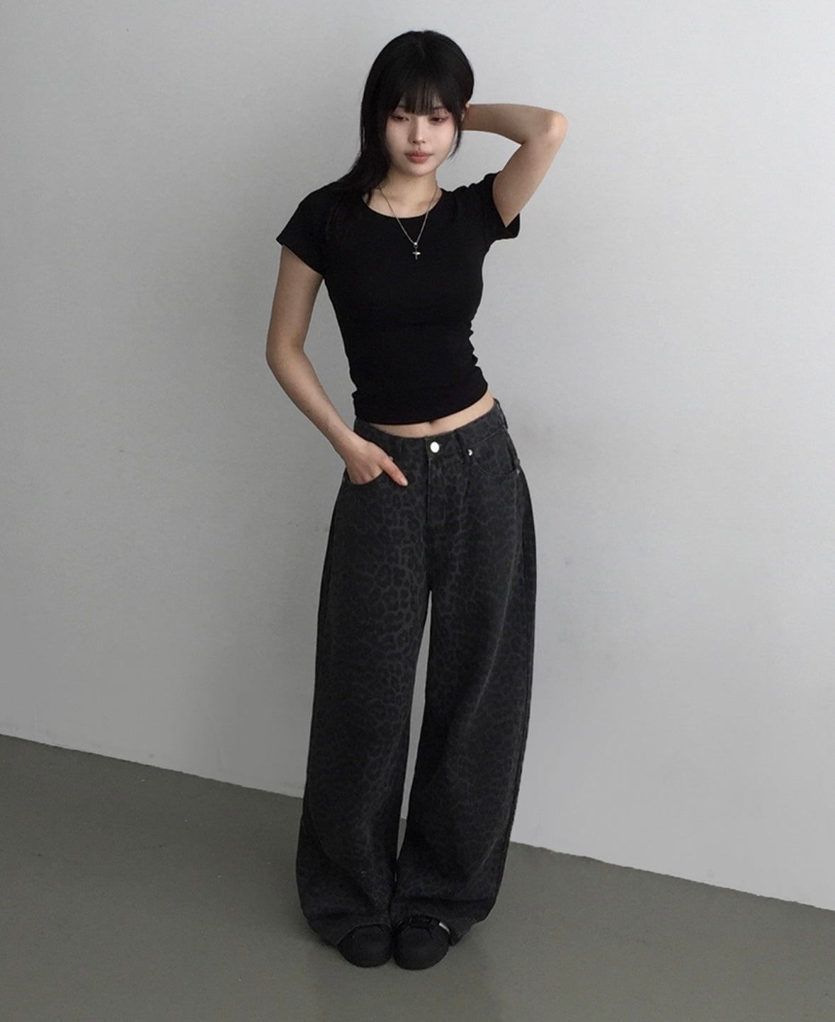 [韓牌自家設計S-2XL] Calve Leopard Long Wide Pants