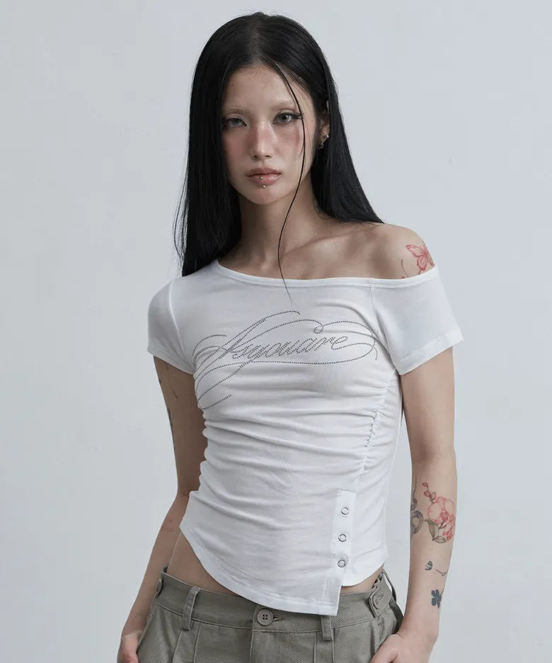 Asur Button Inshijeon One Shoulder Tee (4 colors)