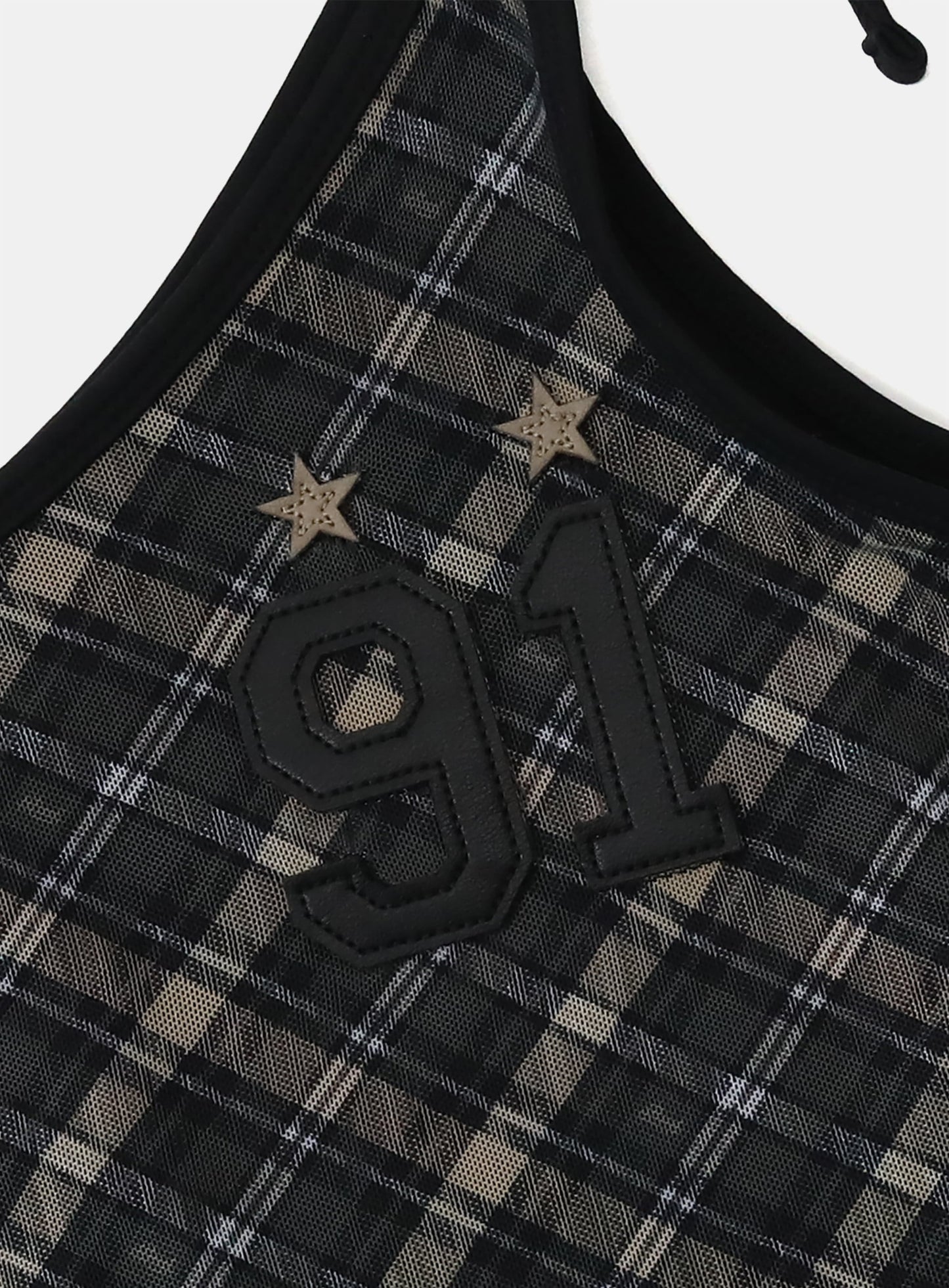Vintage Club One Shoulder Tank - Check Black