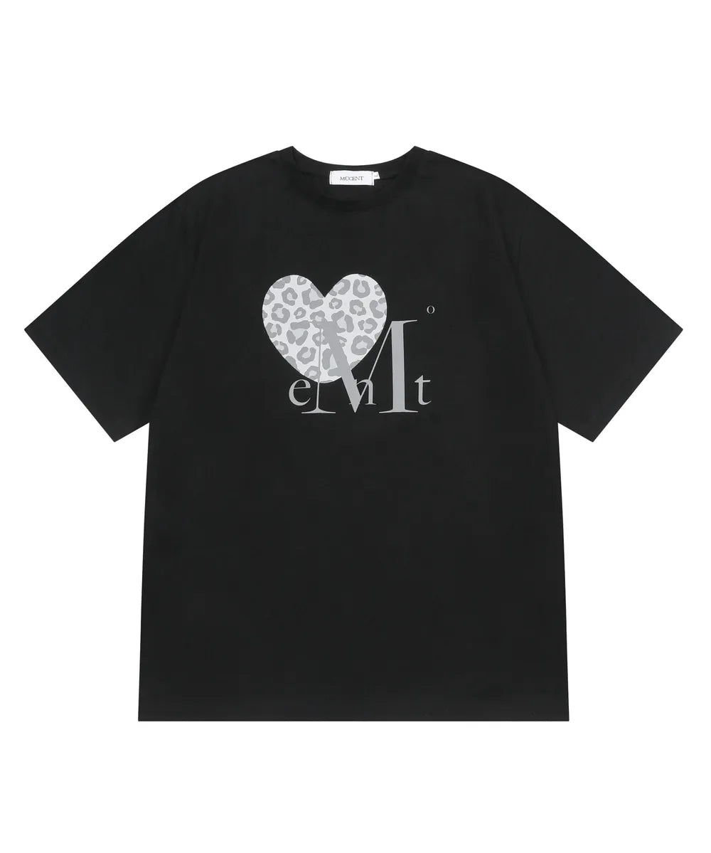 Unisex Sierra Leopard Print Heart Short Sleeve T-shirt (5 Colors)