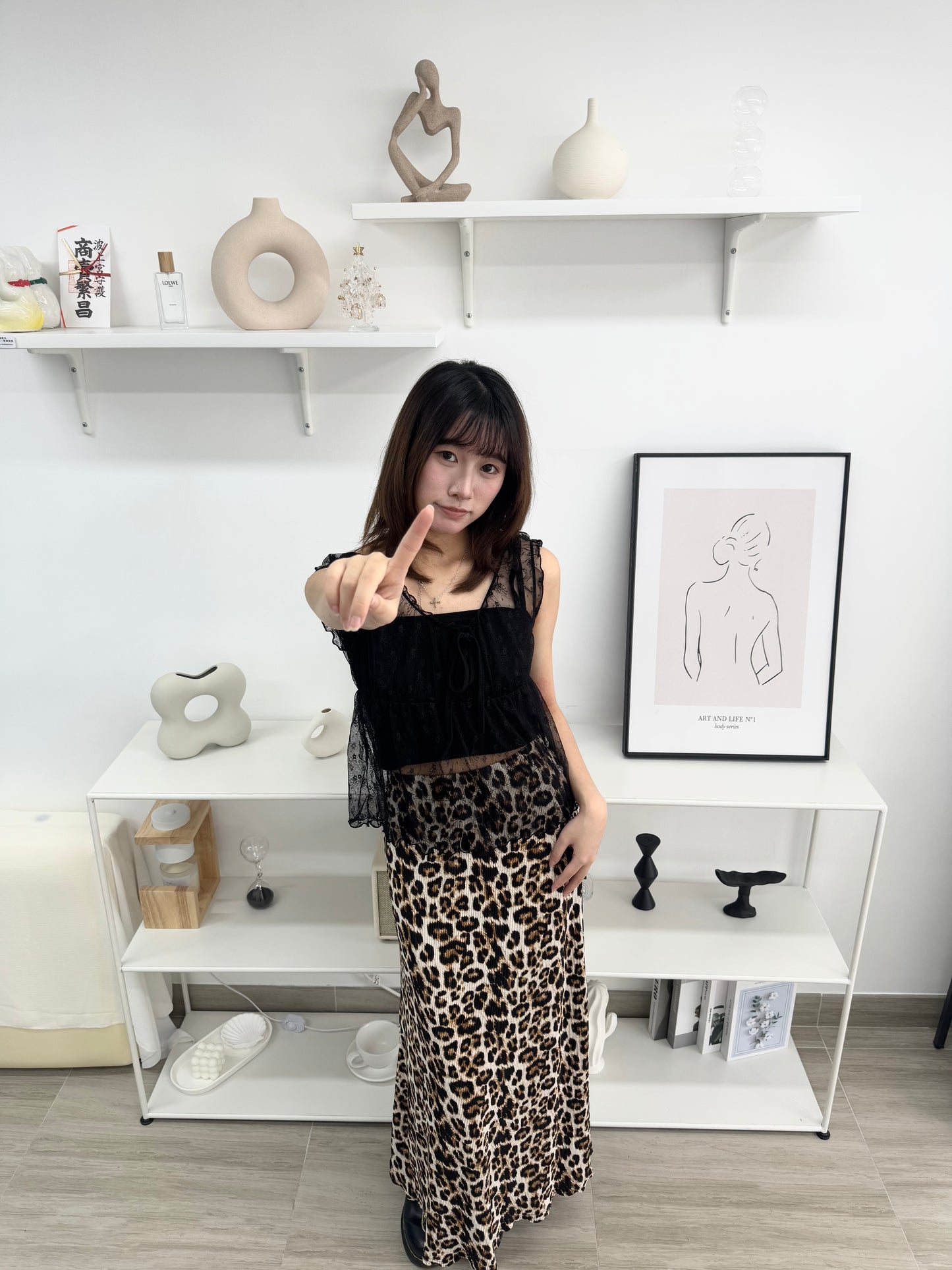 (黑色現貨)豹紋長裙