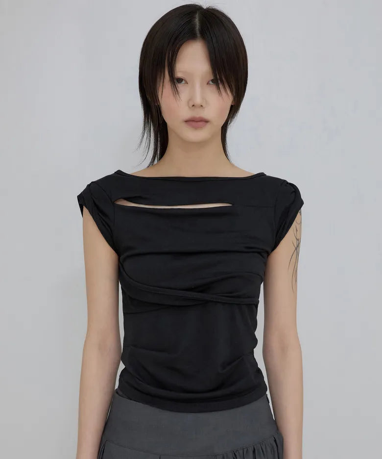 FLARE UP Asymmetrical Draped Roll-Up T-Shirt (4 colors)