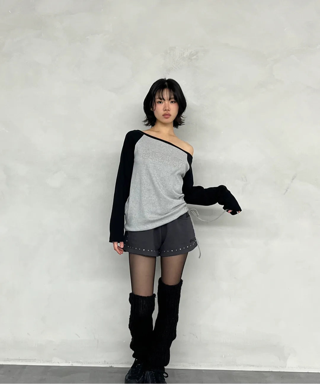 asur AU Boat Neck Shirring Long Sleeve(3 colors)