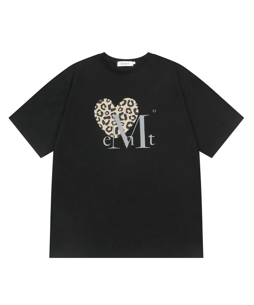 Unisex Sierra Leopard Print Heart Short Sleeve T-shirt (5 Colors)