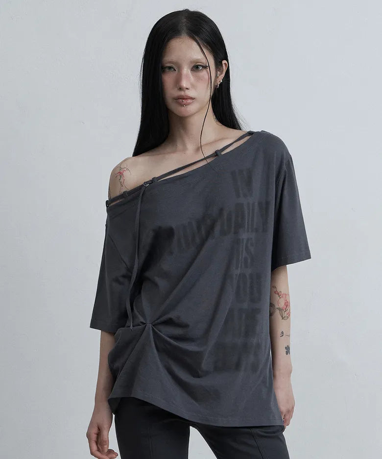 ASUR POINT BUCKLE ONE-SHOULDER TEE(4 colors)