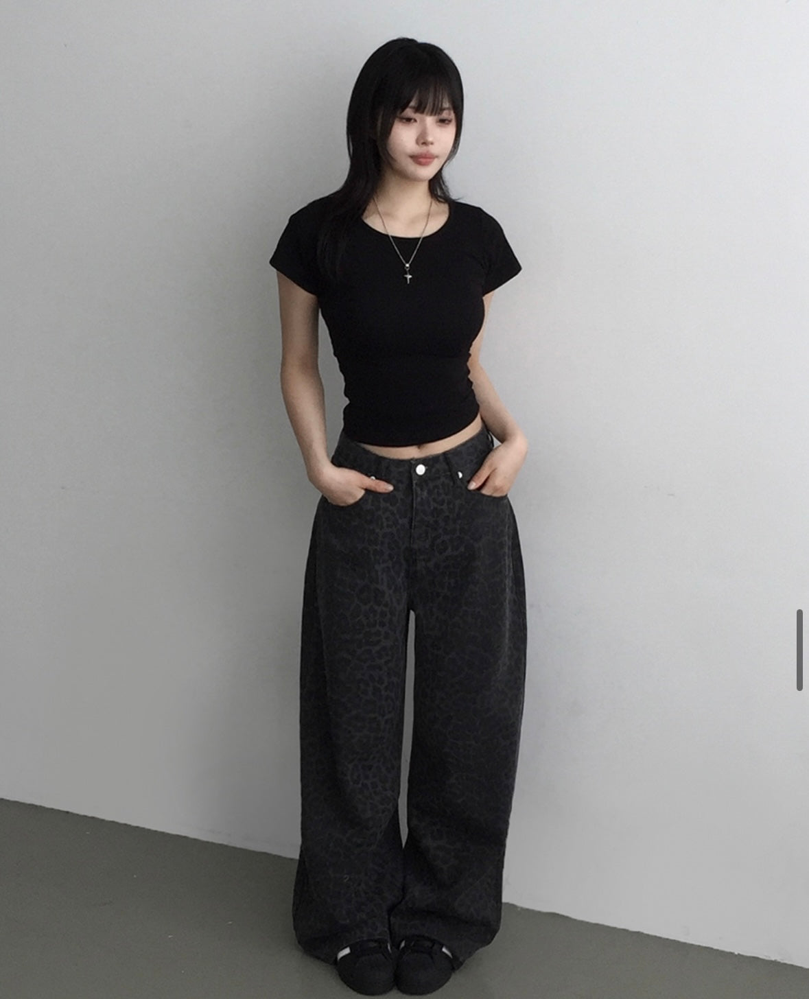 [韓牌自家設計S-2XL] Calve Leopard Long Wide Pants