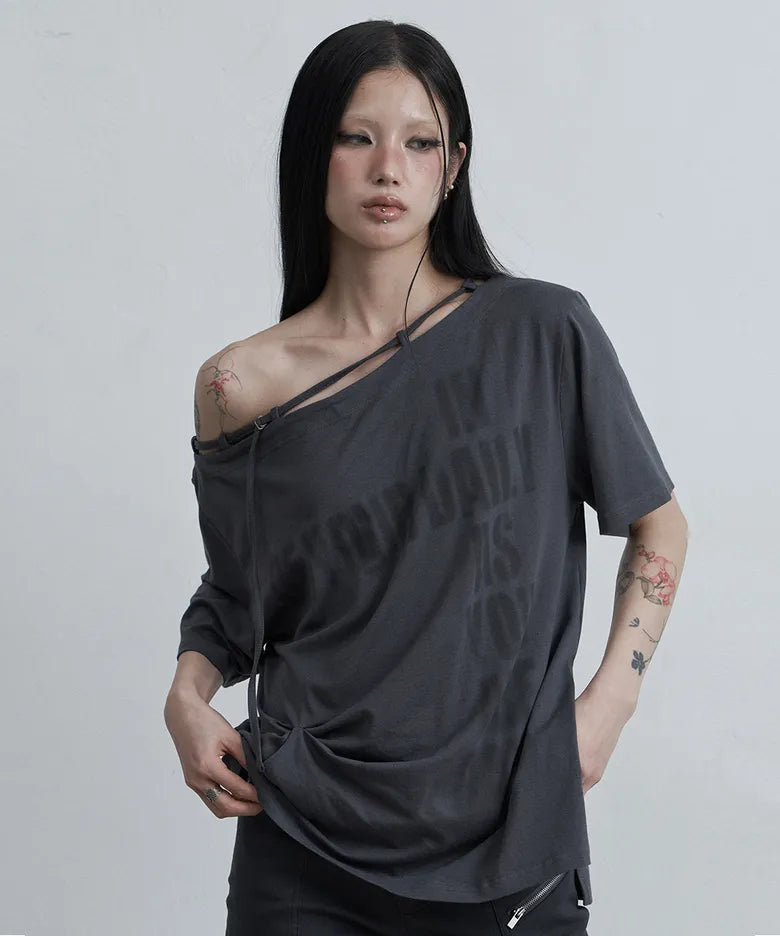 ASUR POINT BUCKLE ONE-SHOULDER TEE(4 colors)