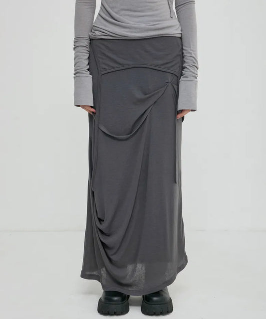 FLARE UP Asymmetrical Draped Long Skirt (3 colors)