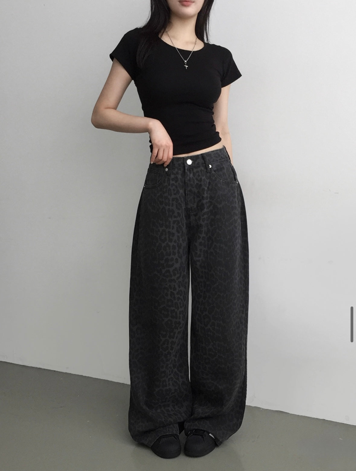 [韓牌自家設計S-2XL] Calve Leopard Long Wide Pants