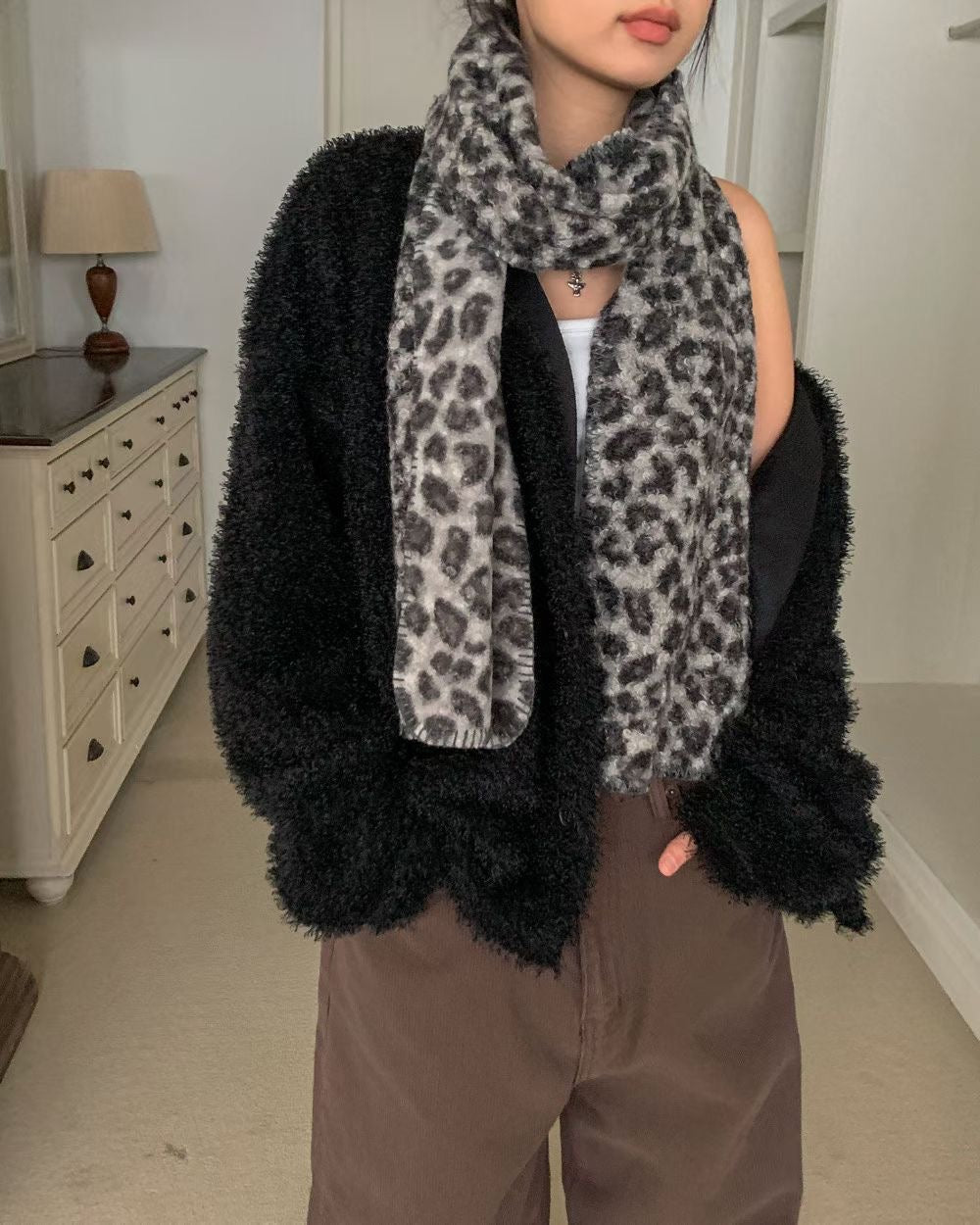 軟綿綿豹紋頸巾