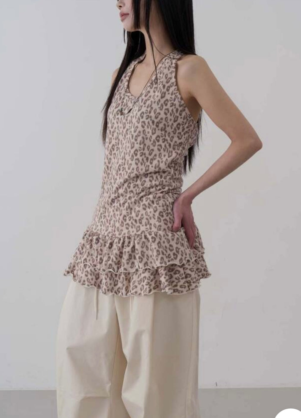 豹紋荷葉邊OPS（啡現貨）