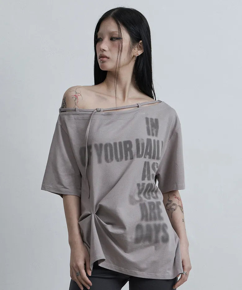 ASUR POINT BUCKLE ONE-SHOULDER TEE(4 colors)