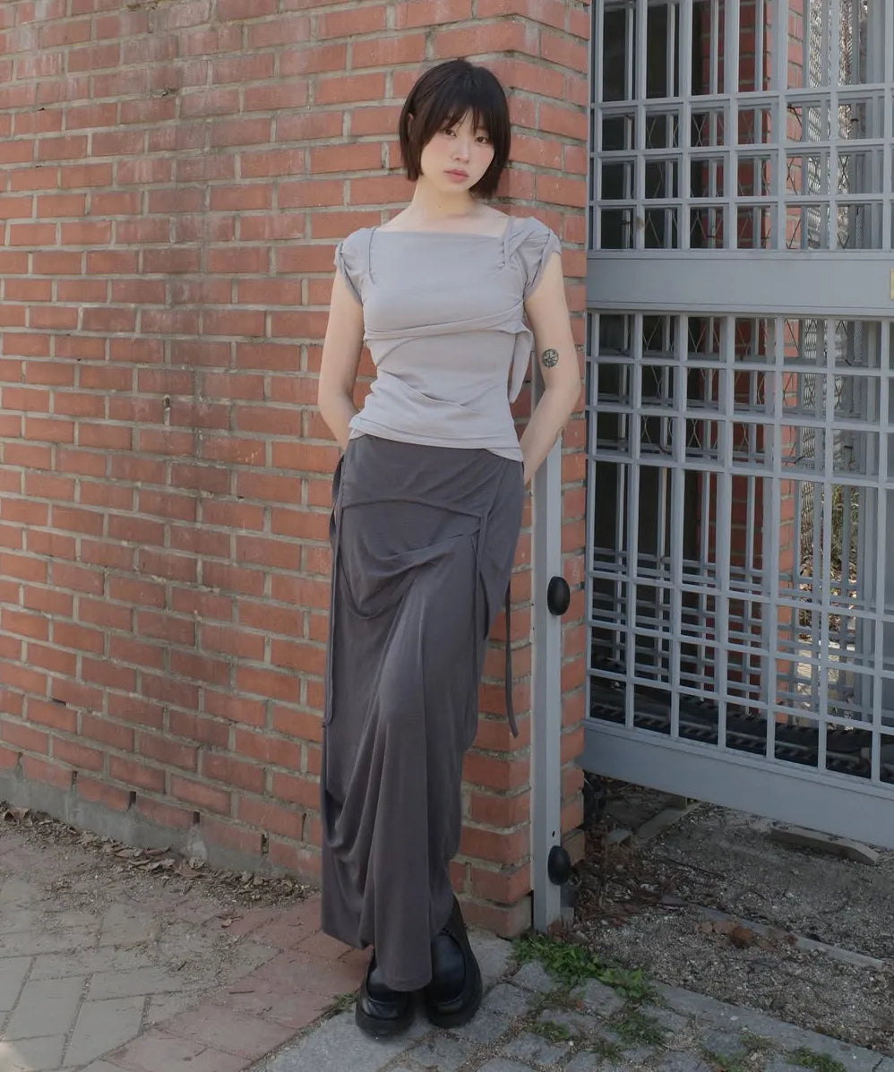 FLARE UP Asymmetrical Draped Long Skirt (3 colors)