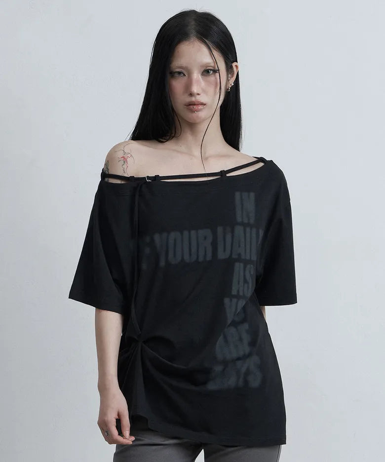 ASUR POINT BUCKLE ONE-SHOULDER TEE(4 colors)