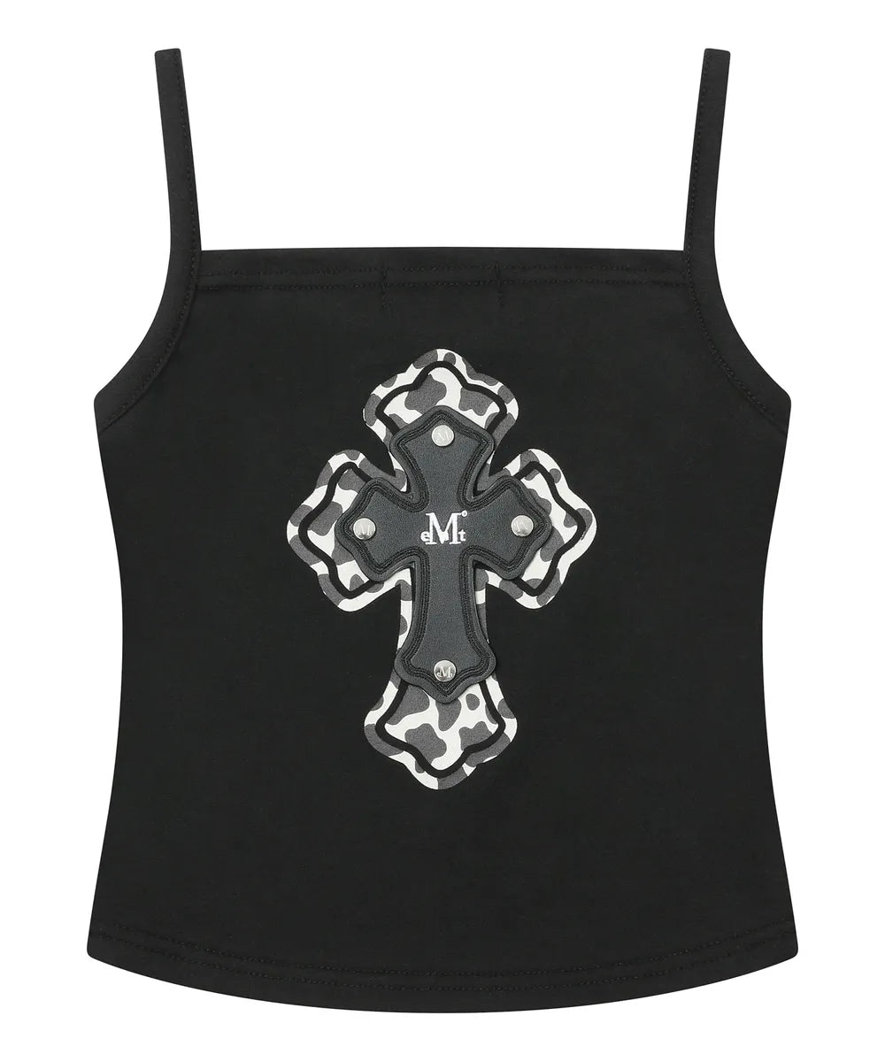 Mucent Mano back cross leather patch sleeveless nashi (2 colors)