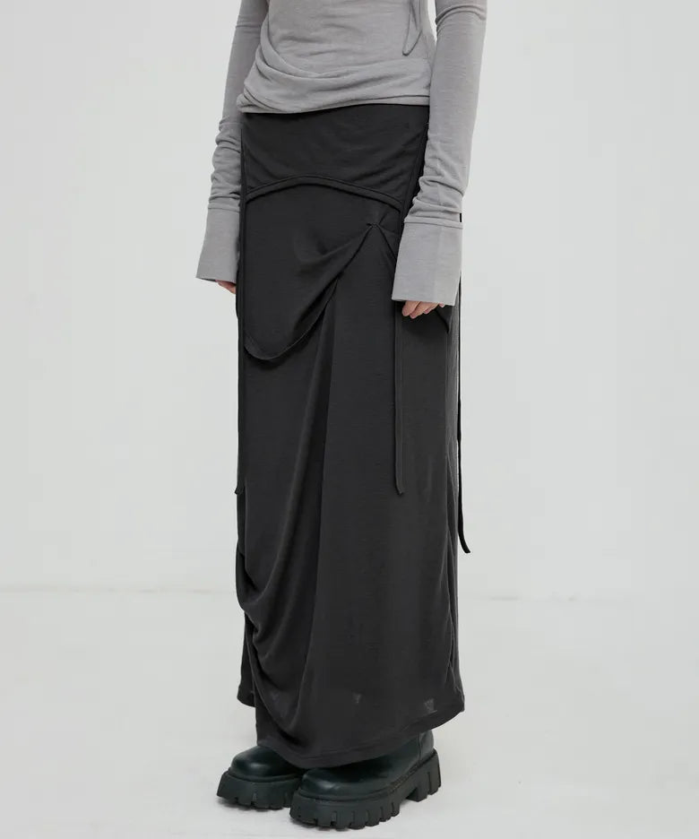 FLARE UP Asymmetrical Draped Long Skirt (3 colors)