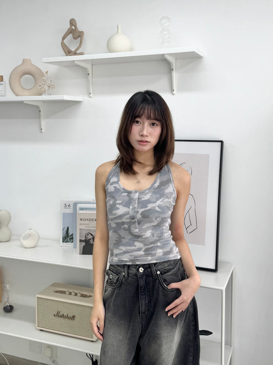 (灰現貨)迷彩掛頸背心