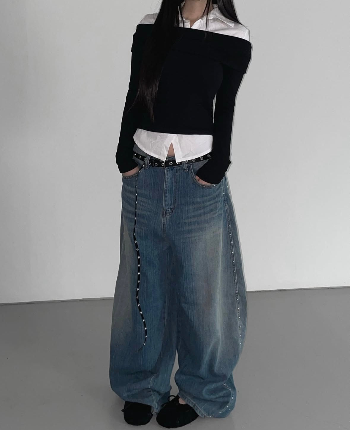 (S現貨)銀釘牛仔褲