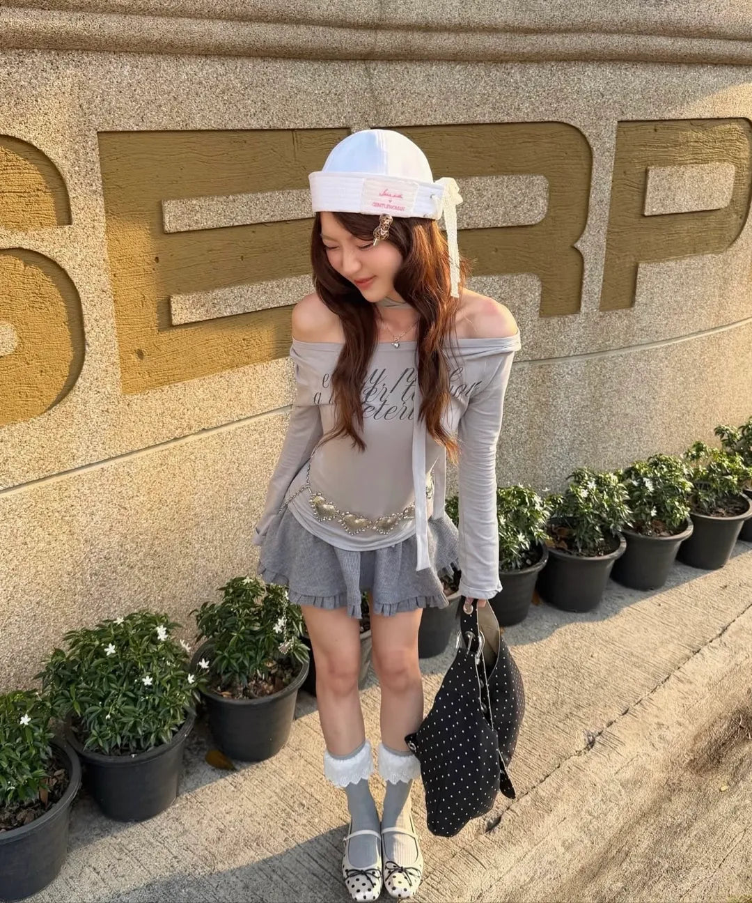 Leterie LETTERING OFF-SHOULDER TIE LONG SLEEVE_3COLOR
