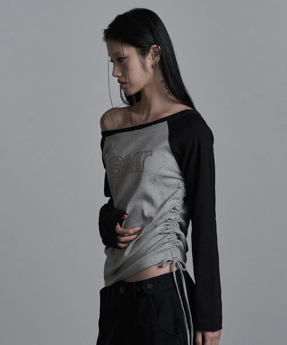 asur AU Boat Neck Shirring Long Sleeve(3 colors)