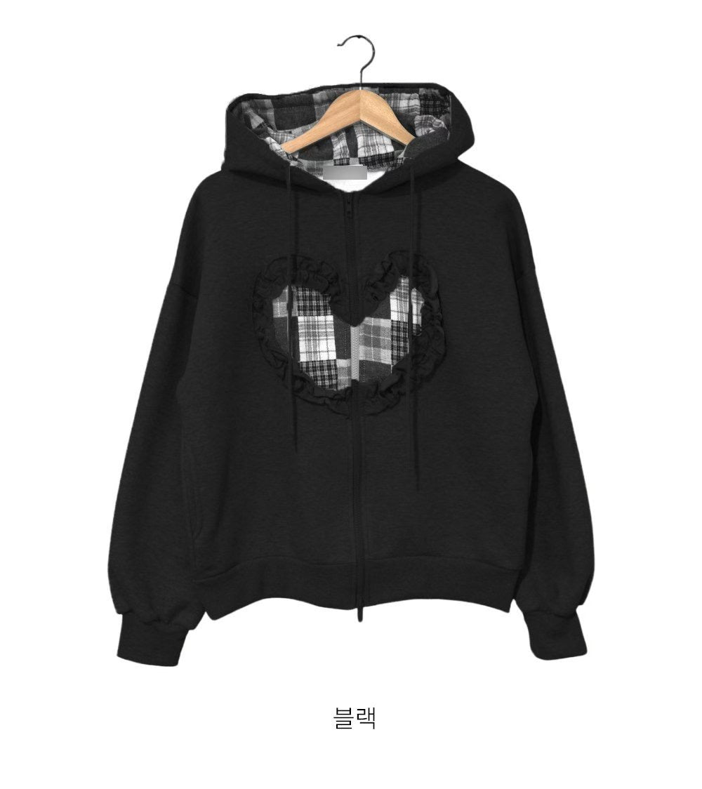 格仔愛心拉鍊外套