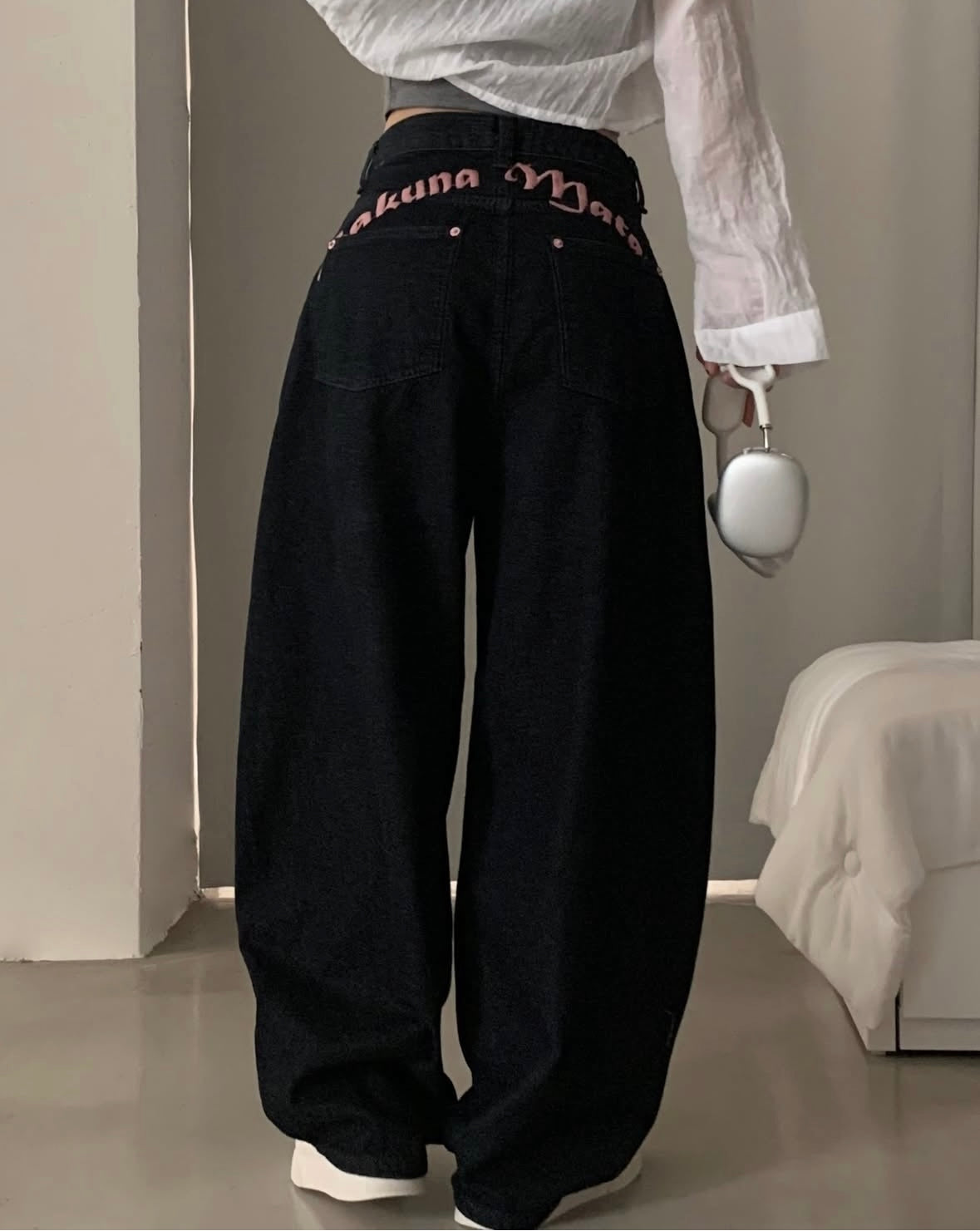 S碼現貨【Threads神褲】粉紅刺繡彎刀褲