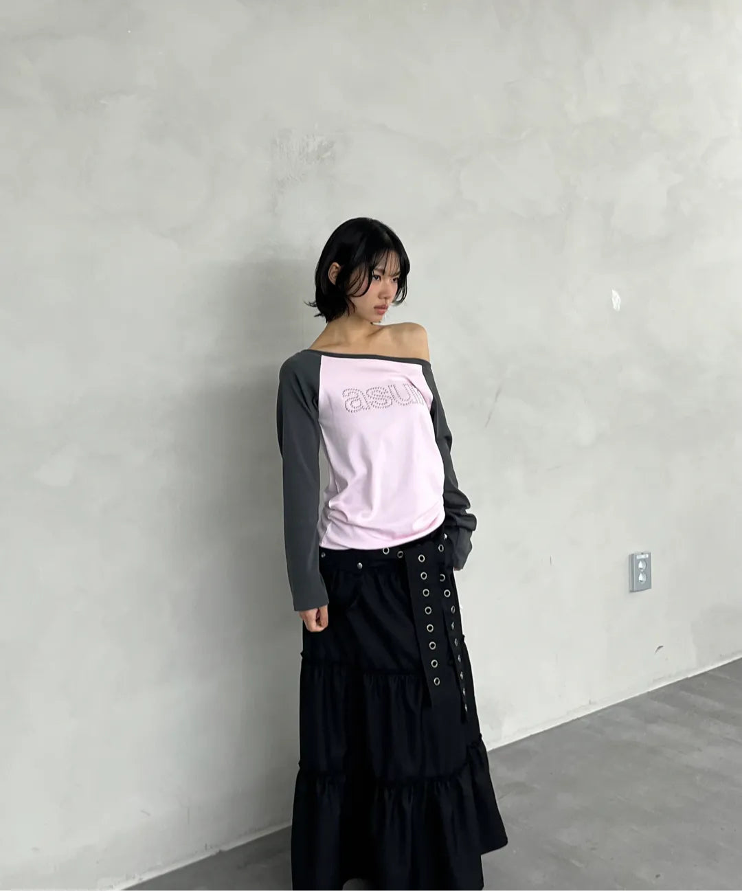asur AU Boat Neck Shirring Long Sleeve(3 colors)