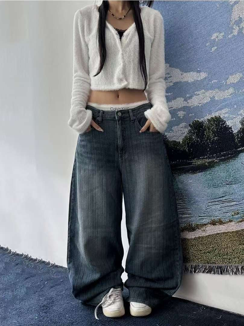 直紋洗水牛仔褲