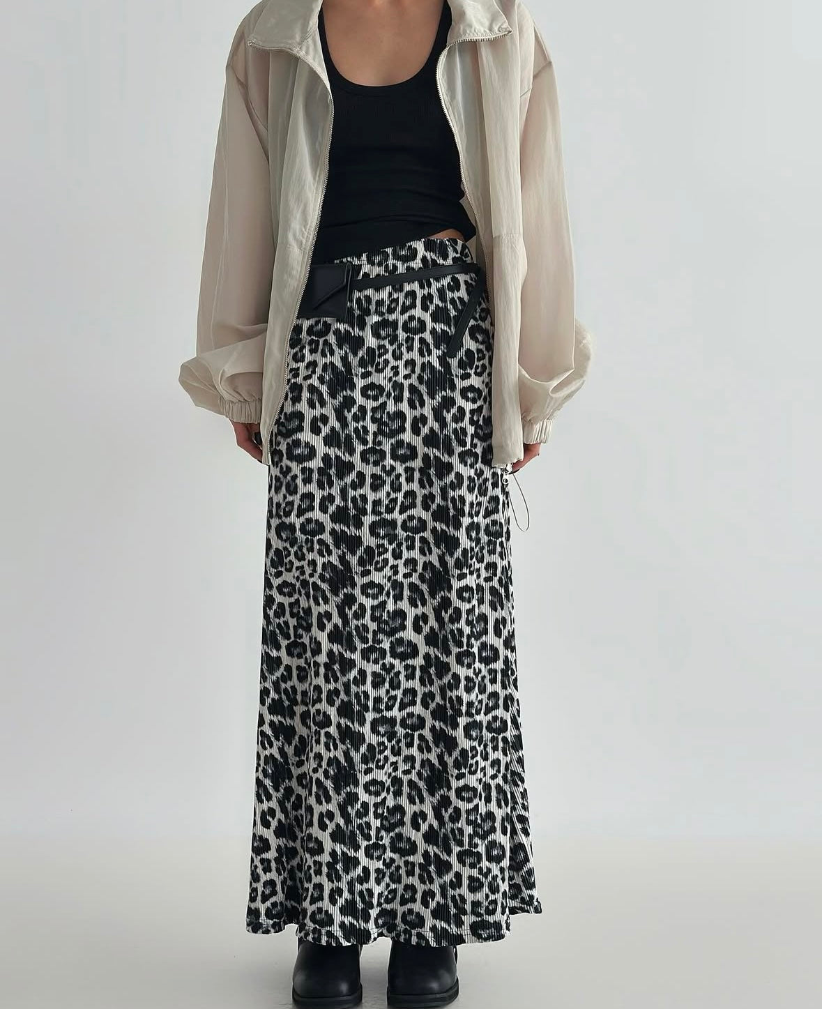 (黑色現貨)豹紋長裙